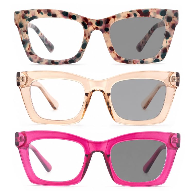 Image of 3 pack style Spring hinge Readers Blue Light Blocking Computer Square Reading Glasses for Women Men
