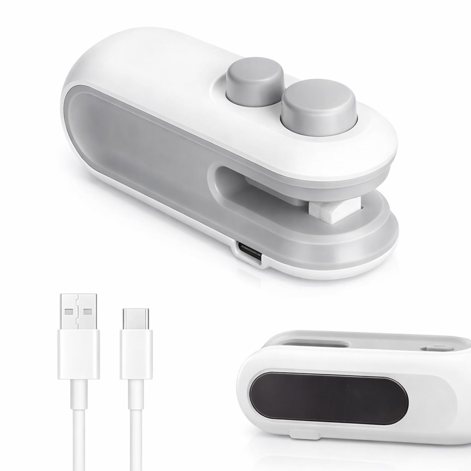 2-in-1 Bag Sealer and Cutter, Mini Food Sealer with Magnet Design, Mini Rechargeable Handheld Bag Sealing Machine for Chips Snacks Plastic Bags Fresh Storage (White, 1 PC)