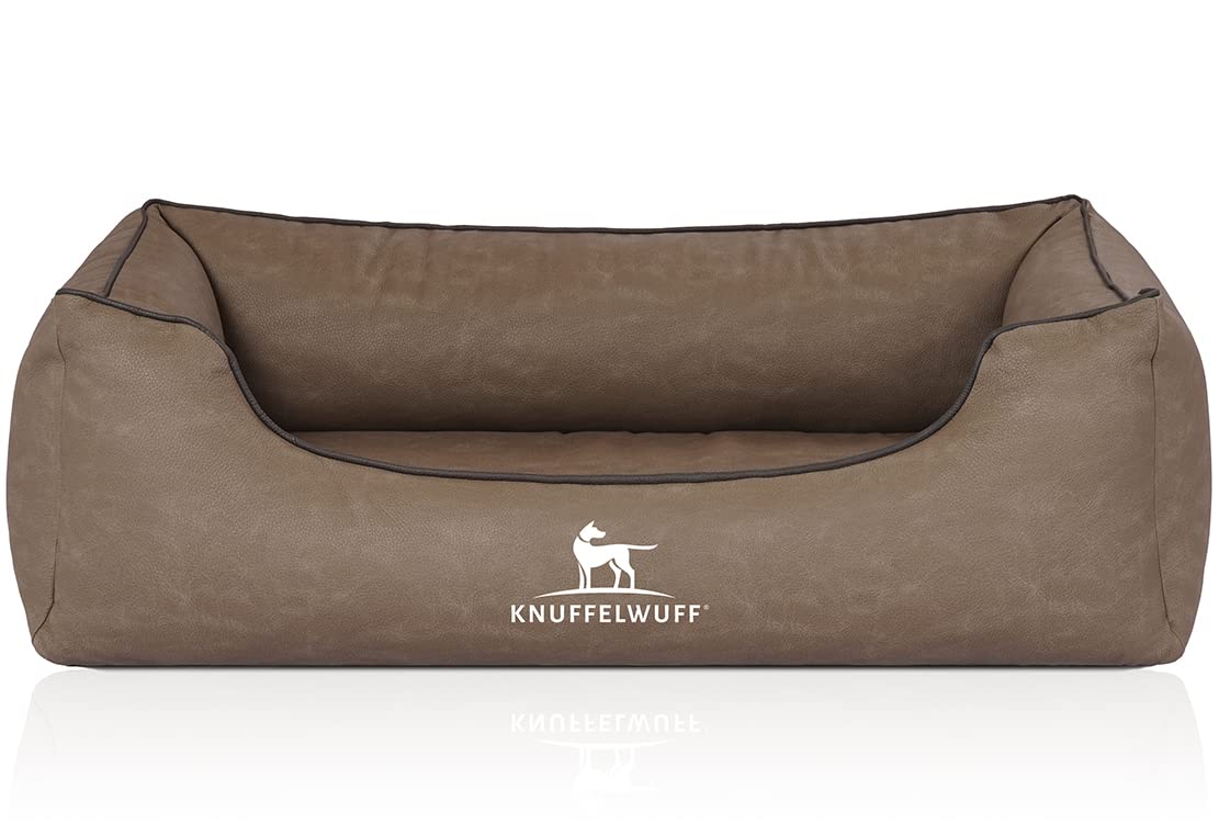 Knuffelwuff Orthopädisches Hundebett Rockland aus Kunstleder M-L 85 x 63cm Stone