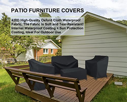 Patio Furniture Cover-420D Oxford Cloth Sofa Table Chair Waterproof Cover, 4 Piece Set of Outdoor Garden Patio Furniture Waterproof Dustproof Sunscreen Cover
