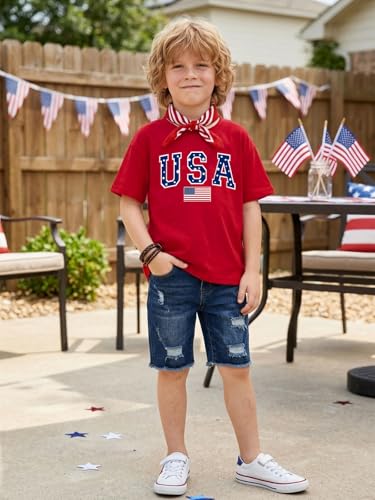 Image of AMWIPE Boys Girls USA Shirt Kids 250 Anniversary USA Shirts American Flag Tshirt 4th of July Outfits Cute Patriotic Top 6-14y