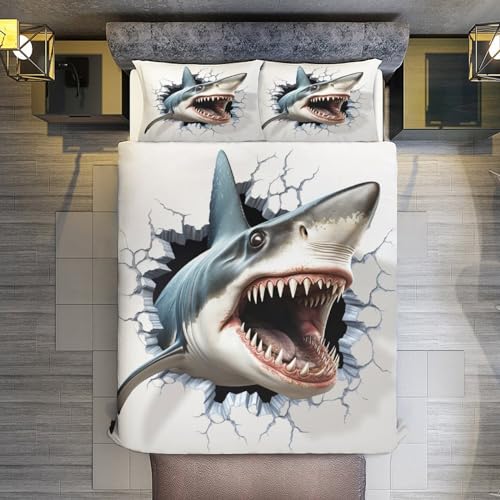 Parure de lit requin 200x200 cm housse de couette polyester microfibre coton