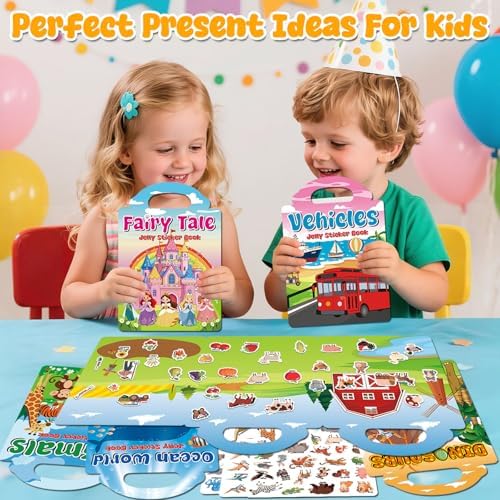 LYNKTOTS 6 Sets Reusable Sticker Book for Kids, Jelly Sticker Kids, Travel Stickers Activity Book Travel Toys for Toddlers — view 6