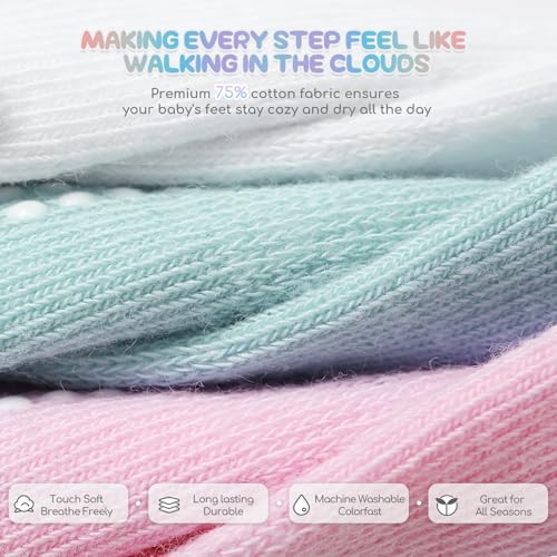 Aroveea Baby Toddler Socks Grip Non Slip Boys Girls Cotton 12 Pack for 5-7 Years Kids Ankle Cute Socks 6M-7Years - Thumbnail 4