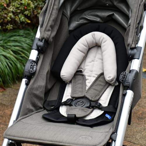 INFANZIA 2-in-1 Baby Sitzverkleinerer Universal für Alle Kinderwagen,Babyschale Einsatz und Kopfstütze für Neugeborene und Kleinkinder, Extra Weich, Ideal für Alle Jahreszeiten, Baumwolle, Schwarz