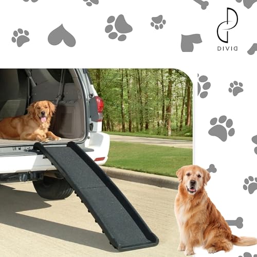 DIVID® Hunderampe Klappbar, Hundetreppe, Hundeautorampe, kofferraumrampe für Hunde und Katzen, bis zu 90 Kg Belastbarkeit, rutschfest und Stabil, Einstiegshilfe, Auto