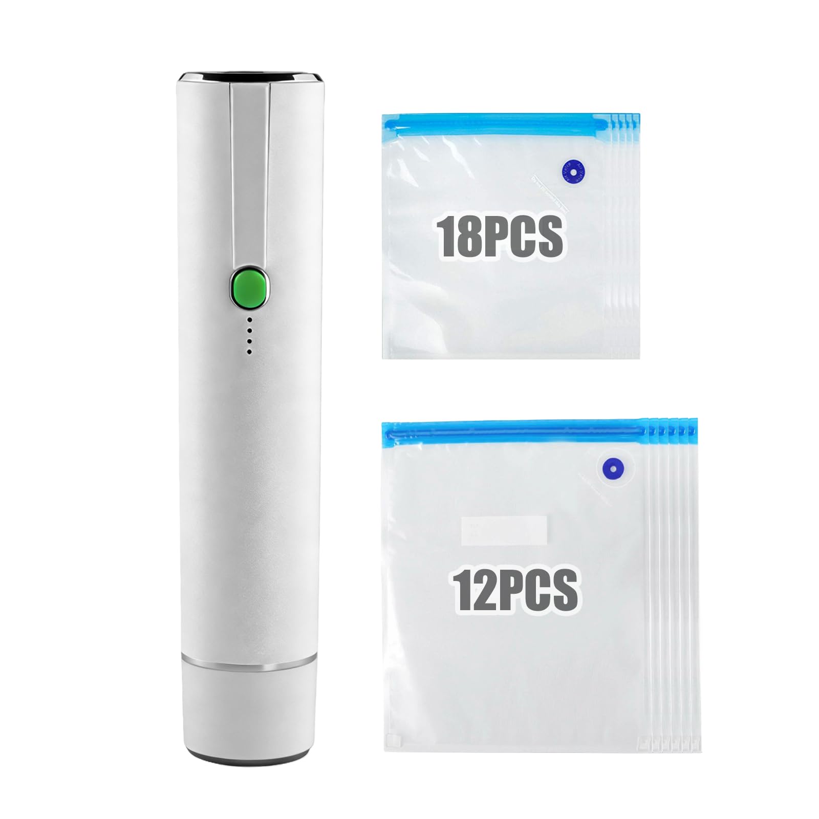 Envasadora al vacío portátil para alimentos con 30 bolsas de vacío, batería de 1200 mAh, puerto de carga tipo C, ABS, 55 – 65 kPa fuerza de succión, sellado fresco con solo pulsar un botón