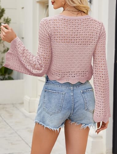 Image of Women's Soft Crochet Tie Front Cardigan Cropped Knit Bolero Shrug Summer Beach Cover Up Top