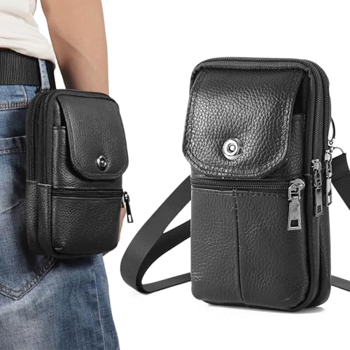 Hwtcjx Étui de Ceinture Pochette Téléphone Holster, Grande Pochette Smartphone, Sacoche Ceinture Homme, Portable Sac Bandoulière Homme, Multi-usages Taille Sac (Noir)