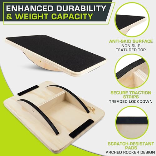 Image of ProsourceFit Wooden Rocker Balance Board Anti-Slip Core Trainer 17.5in (39.5cm) for Physical Therapy, Exercise, Stability Training, Ideal Standing Desk Balance Board, Black