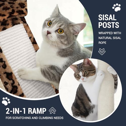 Image of Allewie 68 Inches Cat Tree /House and Towers for Big Feline /Scratching Post /Multi-Level Large Kitty Climbing Tree with Condo /Leopard Print