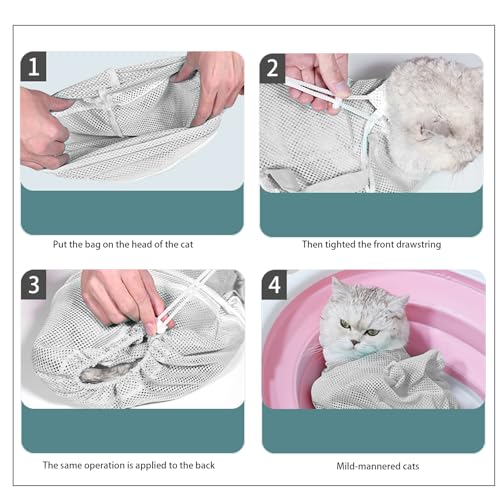 Image of 7-Piece Cat Bathing Set - Anti-Scratch Silicone Shoes, Claw Covers, Shower Net, Bathing Bag & Elizabethan Collar (Grey-3)
