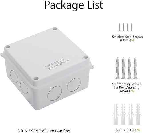 Miniatura 9 de LeMotech - Caja de derivación universal de plástico ABS resistente al polvo, resistente al agua, IP65, color blanco