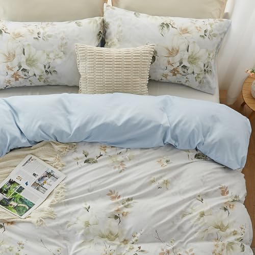 Qucover Floral Double Duvet Cover 200x200 cm, Elegant Rustic Style Double Bedding Set, Microfiber Blue Double Bed Bedding Sets with 2 Pillowcases 50x75 cm, Metal Zipper and Corner Ties - Cosy Home Interiors Qucover Floral Double Duvet Cover 200x200 cm, Elegant Rustic Style Double Bedding Set, Microfiber Blue Double Bed Bedding Sets with 2 Pillowcases 50x75 cm, Metal Zipper and Corner Ties - Image 4