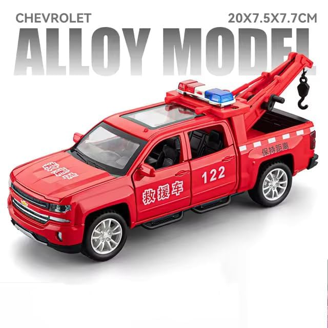 Image of Invite Enterprise Compatible for 1:28 Chevrolet Rescue Crane Toy Car Model, Diecast Collectible Pull Back Model Car with Sound and Light, Toy Gift Vehicles for Adults Kids Boys Girls【Multicolour】