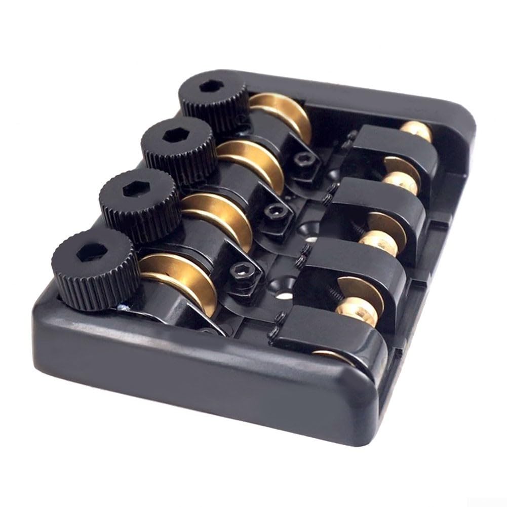 Headless Travel Bass Bridge für 4-saitige Gitarre mit Messing-Rollsattel, stabiles schwarzes Teil für Musiker auf Road-Touren (schwarz)