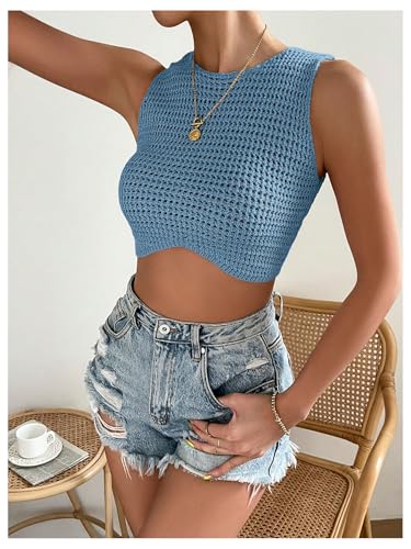 Image of GORGLITTER Women's Crochet Crop Tank Top Hollow Out Sleeveless Fashion Trendy Knit Copped Vest Tops