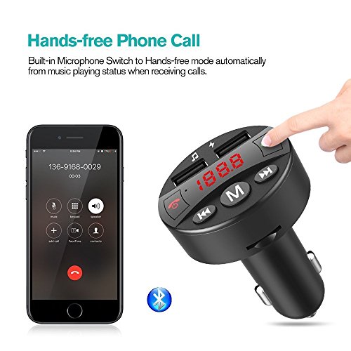 Auledio Bluetooth FM Transmitter, Wireless in-Car FM Transmitter Radio Adapter Hands Free Car Kit with 5V/2.1A USB Car Charger Support TF Card and USB Flash Drive - Thumbnail 4