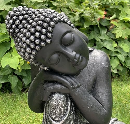 K&L Wall Art Große Buddhafigur Kunststein Deko Feng Shui Steinfigur dekorative Budhastatue Zen Dekofigur (Schwarz, Silber, 40 cm hoch) K&L Wall Art Große Buddhafigur Kunststein Deko Feng Shui Steinfigur dekorative Budhastatue Zen Dekofigur (Schwarz, Silber, 40 cm hoch)