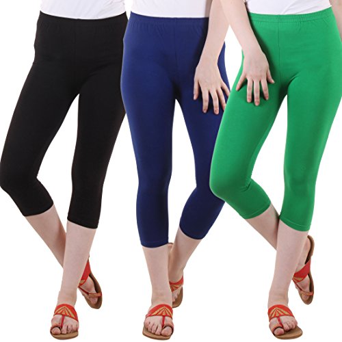 Image of DIAZ Women's Super Combed Cotton Elastane Stretch Slim Fit Printed Capri -Pack of 3