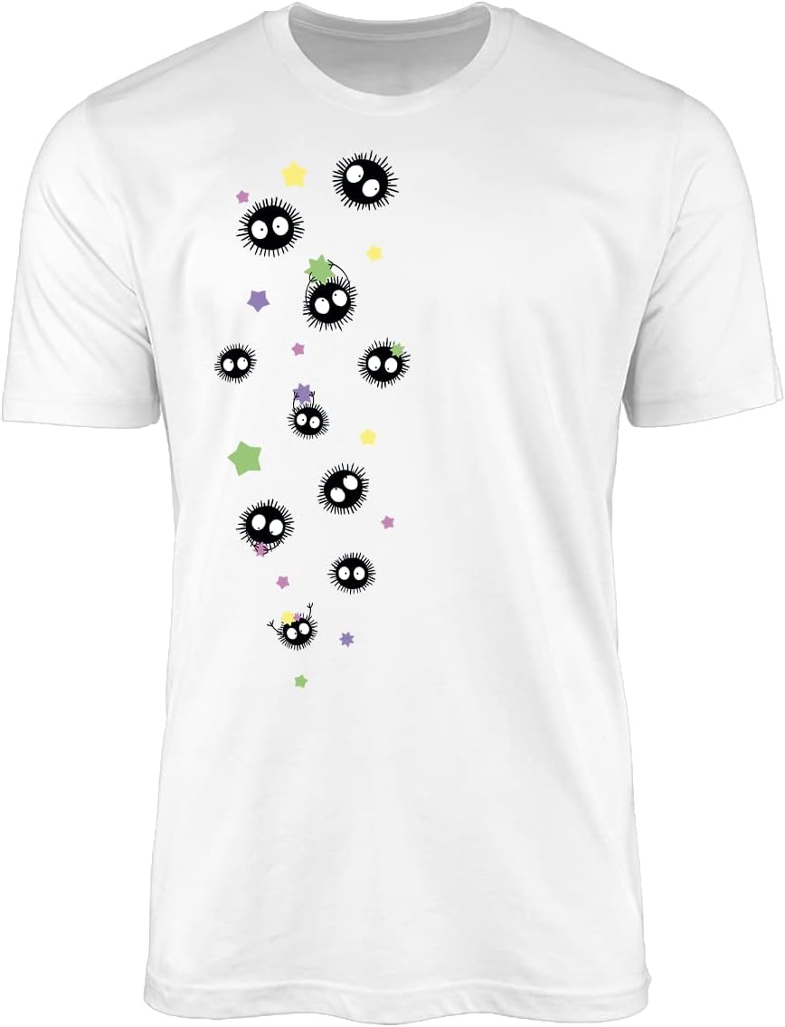 Soot Sprites T-Shirt - Animation Animated Movie Film Fan Inspired Cute Dust Bunnies Spirited Miyazaki Totoro Susuwatari Novelty Top Tee Gift Present