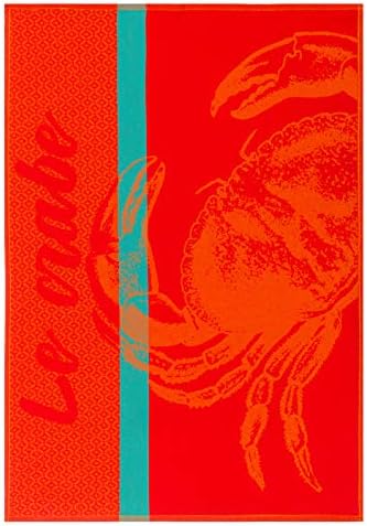 Coucke French Cotton Jacquard Towel, Crabe (Crab) Rouge, 20-Inches by 30-Inches, Red
