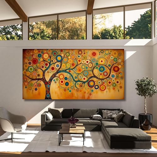 Arbre de vie affiche vintage pour salon chaleureux avec ce tableau mural sur toile rétro fleurs