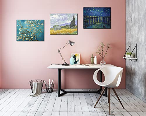 Msspart Vincent Van Gogh Canvas Wall Art - Starry Night | Almond Blossom | Wheat Field With Cypresses Paintings, Classic Artwork Picture Poster Prints For Home Decor 12"X16"X 3Pcs #TOP3