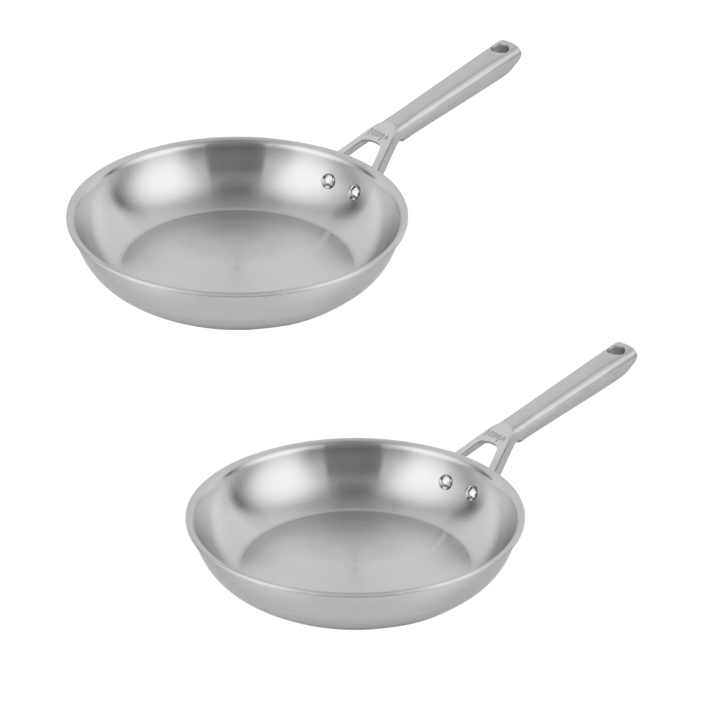 Ninja EverClad, batterie de cuisine 2 poêles, tous feux C92000EUI | acier inoxydable, Convient à tous les types de feux, y compris l’induction, Compatible au four, Base 100% induction