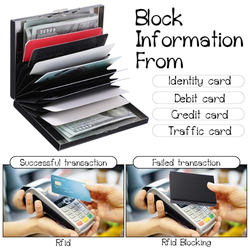 6 Pcs Stainless Steel Credit Card Holder Metal RFID Blocking Case Protector Metal ID Card Wallet with 10 Slot for Men Women Gift Box (Black)4