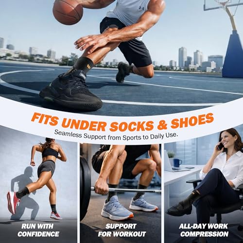 Image of Low-Profile Ankle Braces for Women & Men, Customizable Ankle Compression Sleeve w /Wide Strap, Foot Support Wrap for Plantar Fasciitis Pain Relief, Achilles Tendonitis, Sprain, Black, 1 Pair, S
