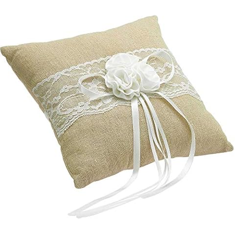 EinsSein Almohada de Anillos Boda Flor de Yute Beige Cover