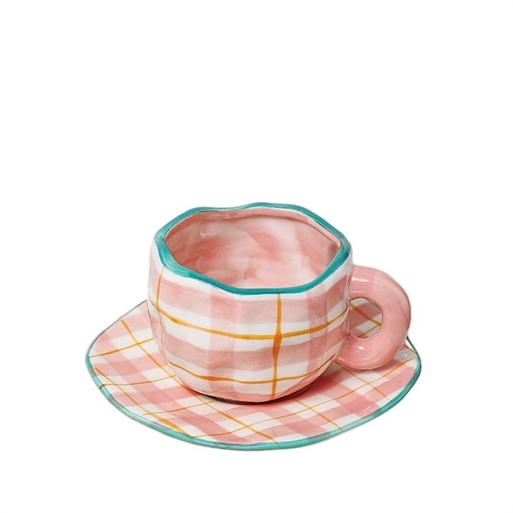 Espressotassen Handbemalte Kaffeetasse mit Untertasse aus Keramik mit blauem Himmel und weißen Wolken, handgefertigtes Teetasse-Untertassen-Set, süßes Geschenk for Sie Espresso Tassen(Color:B)