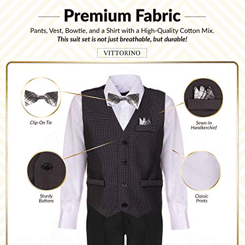 Image of Vittorino Boys 4 Piece Suit Set with Vest, Dress Shirt, Bow Tie, Pants & Pocket Square | Big & Little Kids Formal Apparel