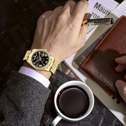 Image of NIBOSI Watches for Men Analog Quartz Diamond Bezel Stainless Steel Dial Rose Gold Silver Mens Watch Waterproof Business Classic Dress Wrist Watch with Day Date