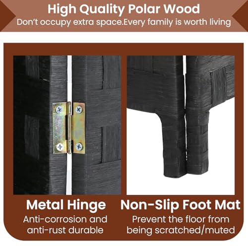 Room Divider Wall Divider 6FT 4 Panels Wood Mesh Hand-Woven Indoor Room Screen Folding Portable Partition Screen, Black
