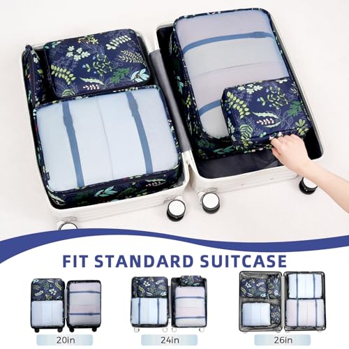 Image of BAGAIL 8 Set Packing Cubes Luggage Packing Organizers for Travel Accessories-Navy Leaf