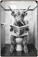 SUPERDANT Toilet Tin Signs Retro West Highland Cow with Newspaper Metal Poster Iron Wall Decor Rectangle Fun Signs for Toilet Bathroom Washroom Home Wall Art 30cm x20cm