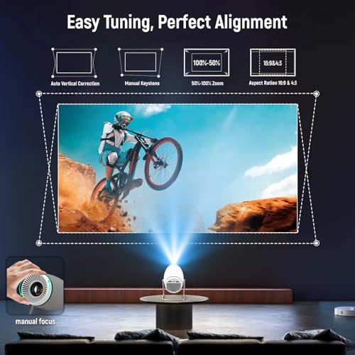 Mini Projector, 4K Support Portable Projector with WiFi 6 and Bluetooth, Auto Keystone 130'' Screen 180° Rotatable Smart Cinema Projector for Home Bedroom Outdoor - Image 5