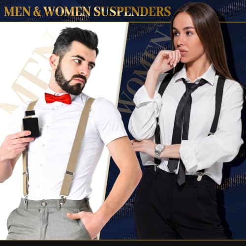 Image of 9 Pieces Y Back Style Unisex Suspenders Adjustable Elastic Suspenders for Men Women Rainbow braces with Clip for Pants
