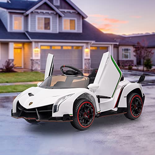 12V Kids Ride On Car Suitable For 3 Years Older, Licensed Lamborghini Veneno Battery Powered Sports Vehicles With Parent Remote Control, Spring Suspension, Led Lights, Usb Port And Hydraulic Doors #TOP3