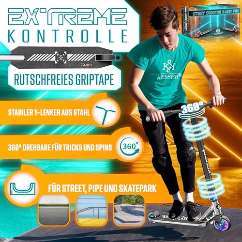 KESSER&reg; Stunt Scooter X-Limit-Pro 360&deg; Lenkung Funscooter Stuntscooter mit St&auml;nder ABEC 9 Kugellagern, 110mm PU R&auml;der, mit St&auml;nder,Kickscooter Tretroller Cityroller Trick Roller f&uuml;r Kinder Erwachsene