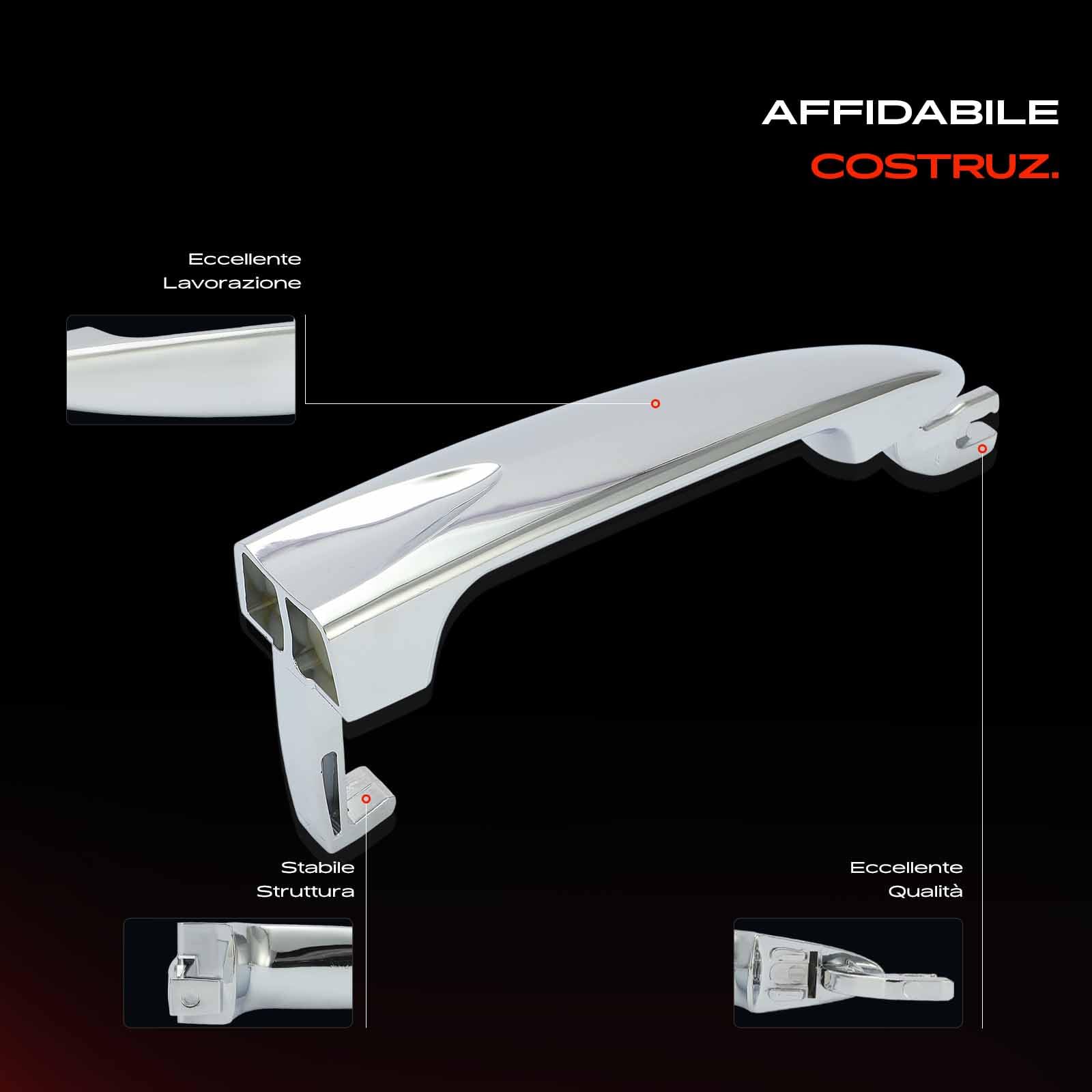 Frankberg 2x Maniglia dell'auto Maniglia Apriporta dell'auto Esterno Anteriore sinistro Destro Plastica Argento Cromata Compatibile con Ypsilon 843 Compatto 2003-2011 Replace# 735409024
