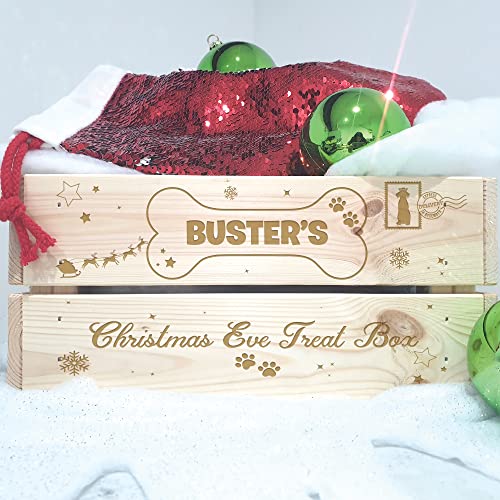 Print Maniacs PERSONALISED CHRISTMAS CRATE DOG CATS TREATS STOCKING TOYS CARD GIFTS PUDS CHEWS BOX WOODEN CRATE HAMPER STORAGE COLLECTION (Bone)