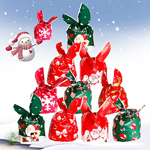 Sac de Bonbons de Noël,Sac Cadeau Noël Réutilisable,Sacs Cadeaux pour Bonbon,Sachet d’Oreilles de Lapin pour Enfents Emballage Cadeau Fête (24 Pack) Cover