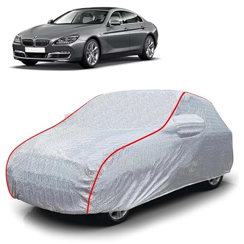 Image of Sulfar 100% Waterproof Car Body Cover Compatible with Mirror for BMW 640D (Triple Stitched, Full Bottom Elastic, Magic Silver with Red Piping)