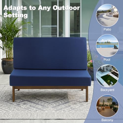 Image of Pia Ricoo 1-Piece Patio Furniture Set, Outdoor Loveseat with 4.5-Inch Thick Cushions, All-Weather Outdoor Sofa for Backyard, Deck, Lawn - Navy