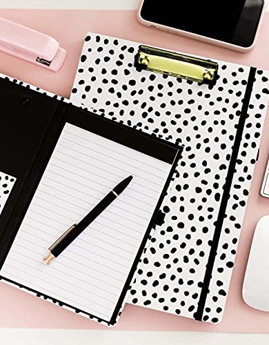 steel mill amp co cute clipboard folio with refillable lined notepad and interior storage pocket black and white padfolio for work black dots