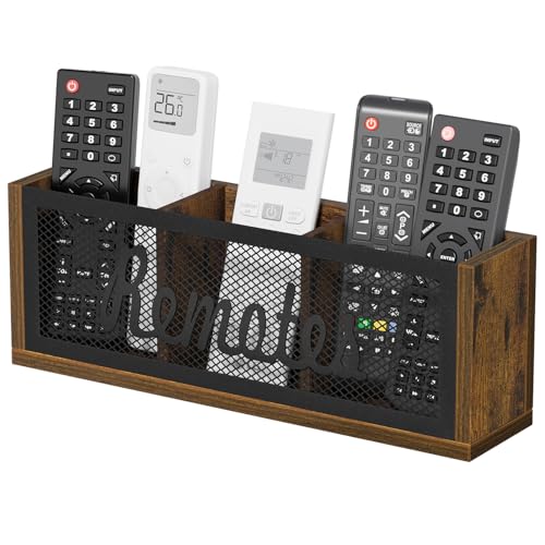 YINMIT Remote Control Holder, TV Remote Holder Wall Mount, Universal Remote Caddy, 3-Slot Remote Organizer Storage Box for Remote, Phone, Mail, Wallet, Notebook(For 5 or 6 Remote Controls)