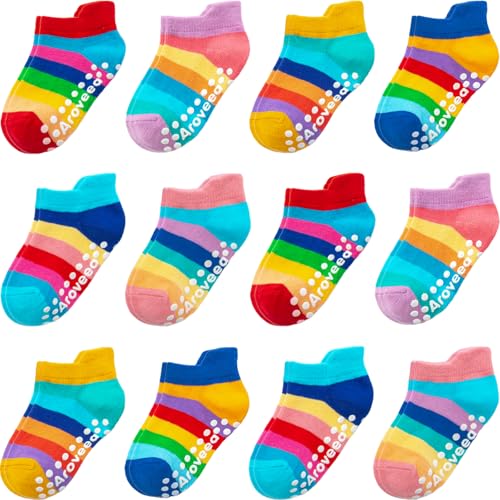 Image of Aroveea Non Slip Grip Ankle Baby Socks 12 Pack for Toddler Boys and Girls Kids,Infant Cute Cotton Baby Socks